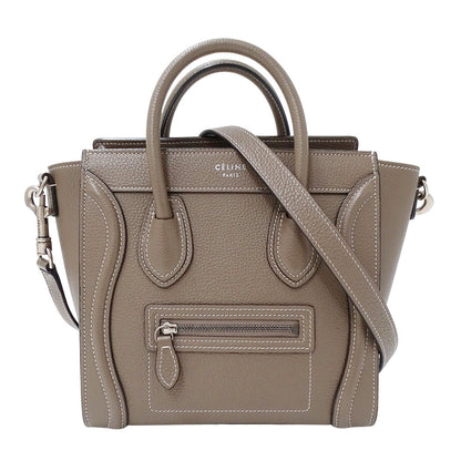 CELINE セリーヌ ラゲージ ナノショッパー 2wayバッグ グレージュ レザー レディース 【中古】