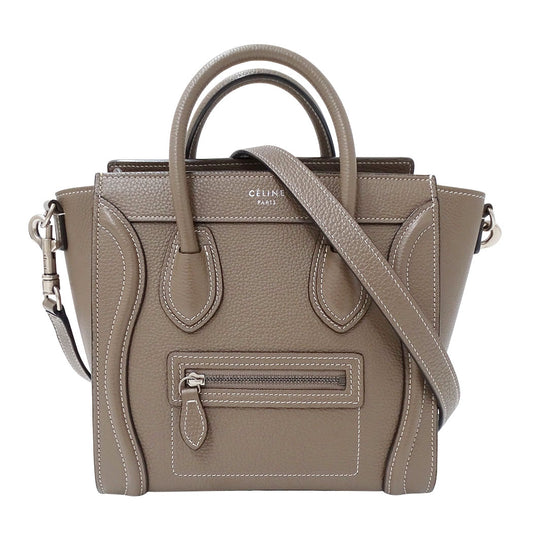 CELINE セリーヌ ラゲージ ナノショッパー 2wayバッグ グレージュ レザー レディース 【中古】