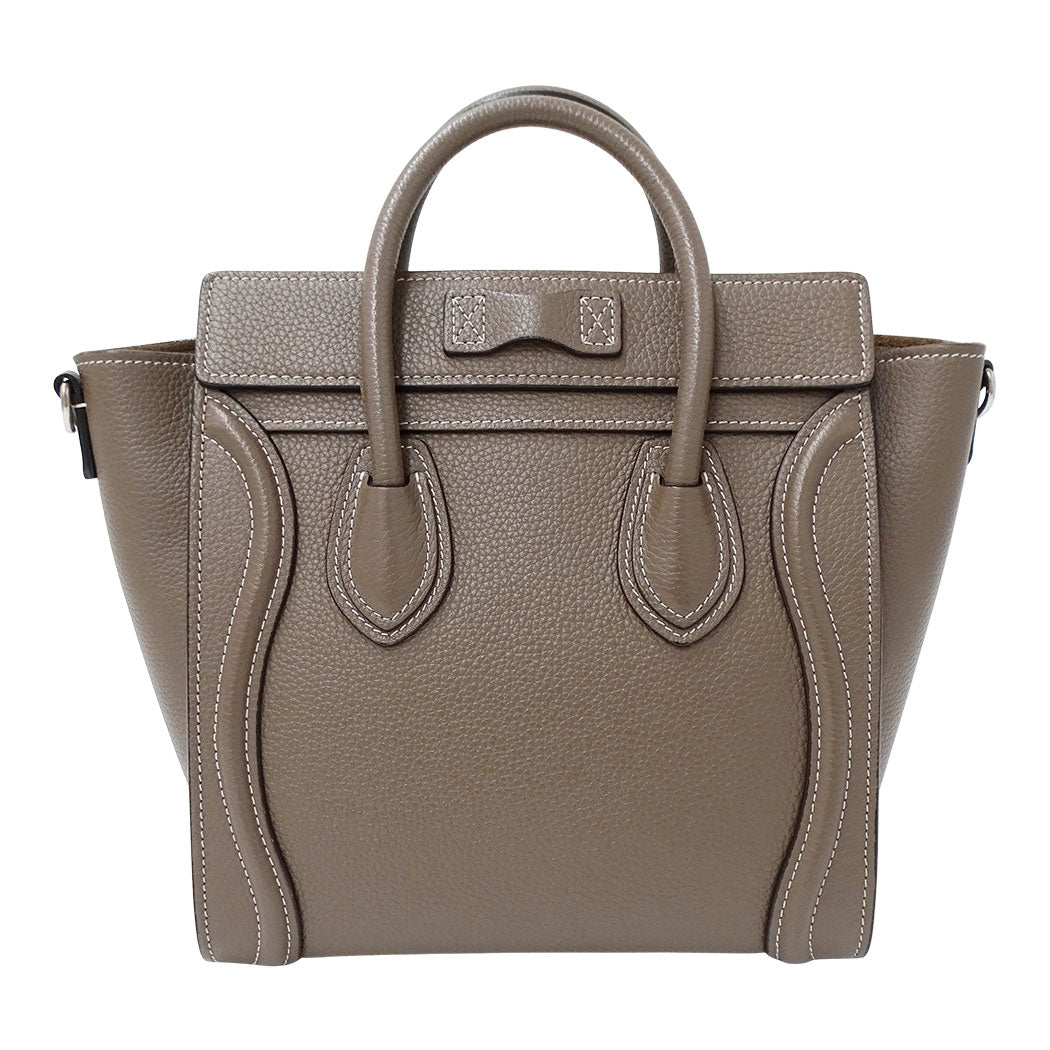 CELINE セリーヌ ラゲージ ナノショッパー 2wayバッグ グレージュ レザー レディース 【中古】