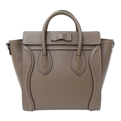 CELINE セリーヌ ラゲージ ナノショッパー 2wayバッグ グレージュ レザー レディース 【中古】