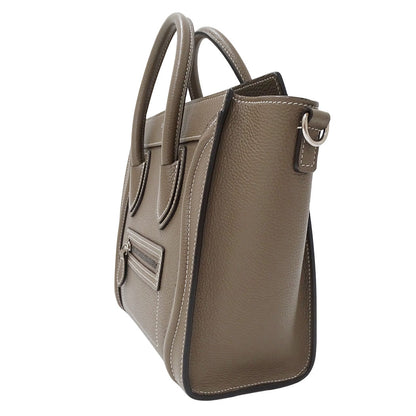 CELINE セリーヌ ラゲージ ナノショッパー 2wayバッグ グレージュ レザー レディース 【中古】