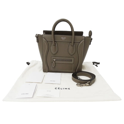 CELINE セリーヌ ラゲージ ナノショッパー 2wayバッグ グレージュ レザー レディース 【中古】