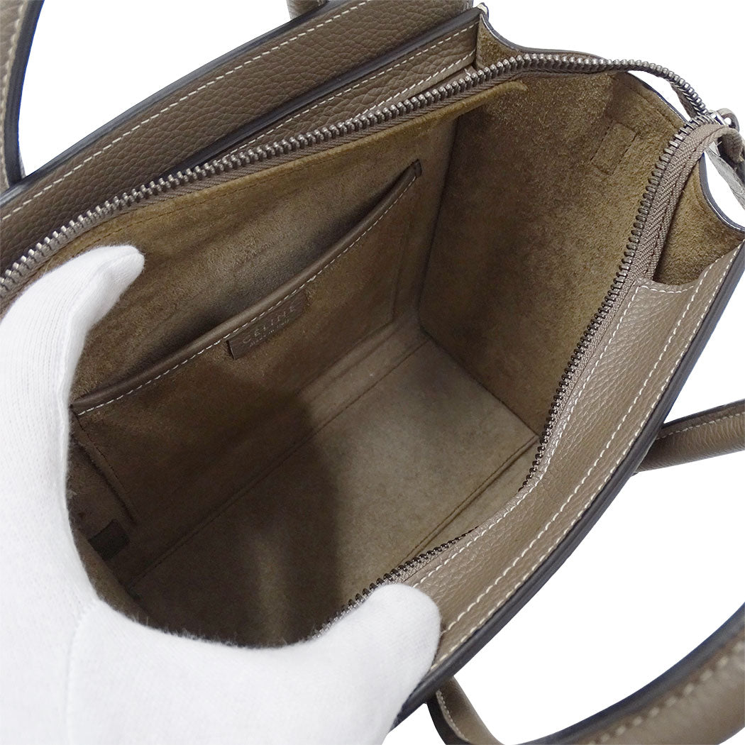 CELINE セリーヌ ラゲージ ナノショッパー 2wayバッグ グレージュ レザー レディース 【中古】