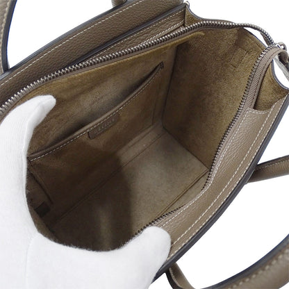 CELINE セリーヌ ラゲージ ナノショッパー 2wayバッグ グレージュ レザー レディース 【中古】