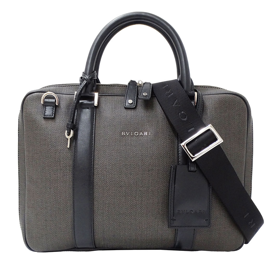 BVLGARI ブルガリ ウィークエンド ビジネスバッグ グレー PVC メンズ 【中古】