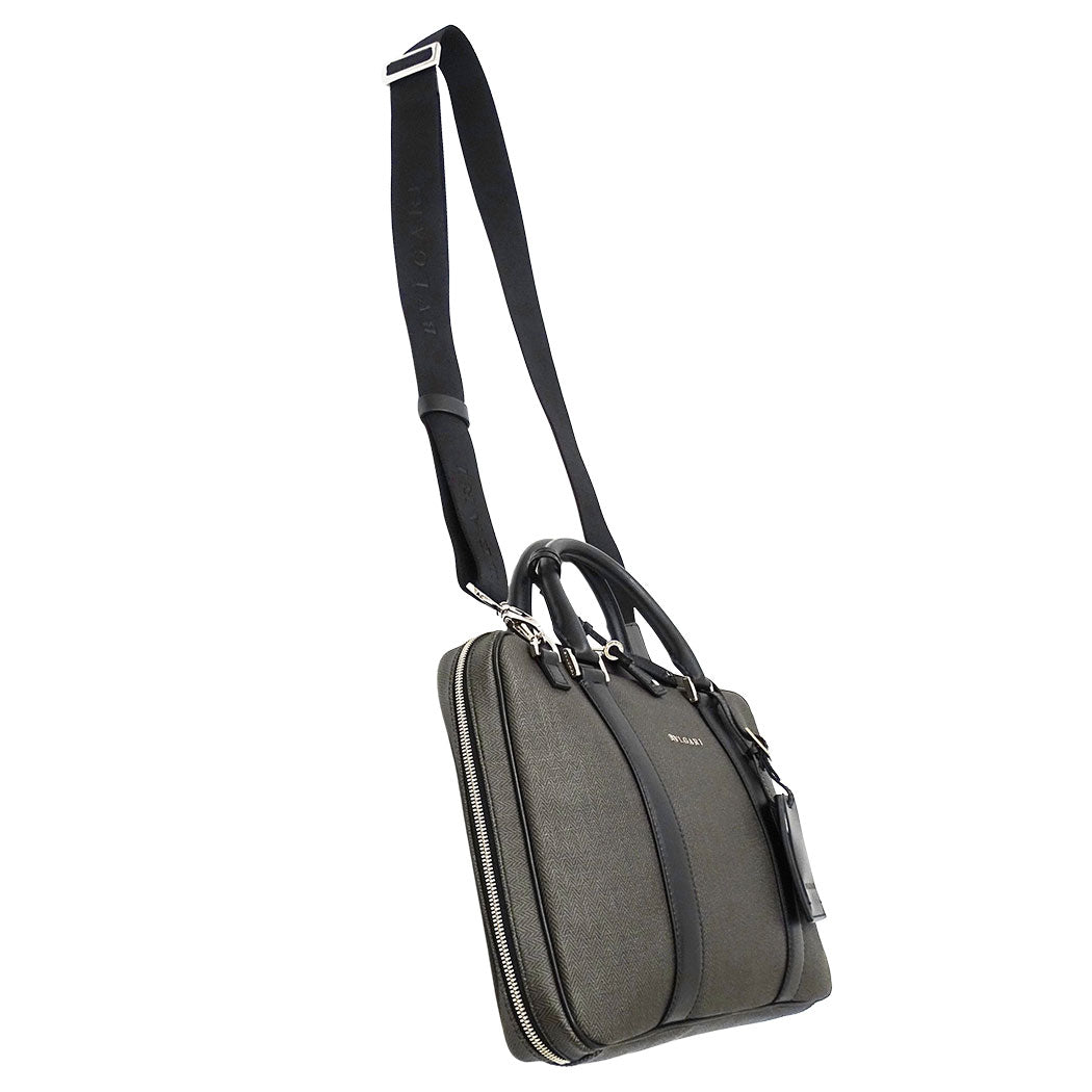 BVLGARI ブルガリ ウィークエンド ビジネスバッグ グレー PVC メンズ 【中古】