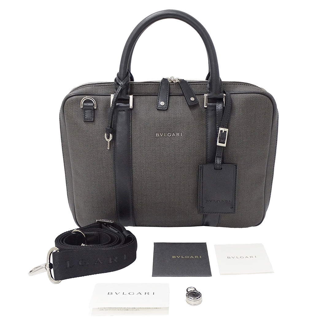 BVLGARI ブルガリ ウィークエンド ビジネスバッグ グレー PVC メンズ 【中古】