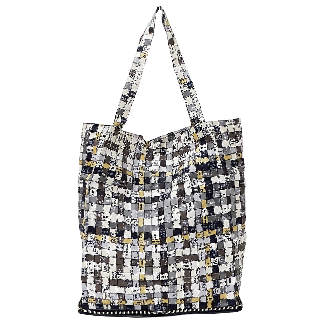HERMES エルメス シルキーポップ トートバッグ グレー ベージュ シルク レディース 【中古】