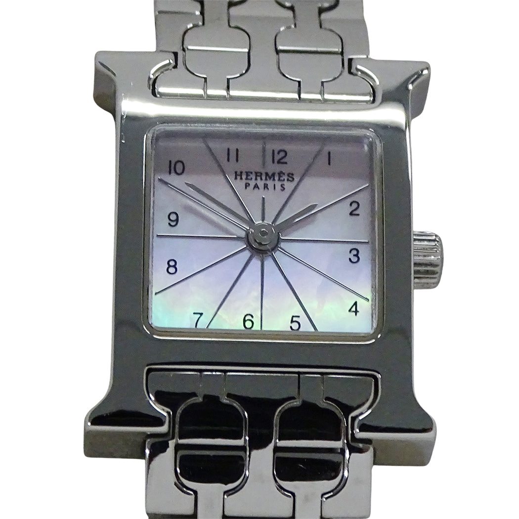 HERMES エルメス Hウォッチミニ HH1.110 レディース 腕時計 ピンクシェル クオーツ QZ ステンレス 磨き済み【中古】