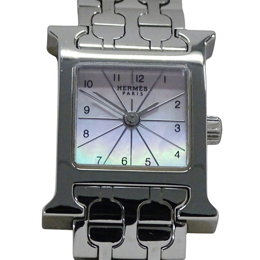 HERMES エルメス Hウォッチミニ HH1.110 レディース 腕時計 ピンクシェル クオーツ QZ ステンレス 磨き済み【中古】