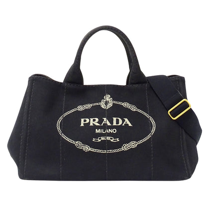 PRADA プラダ カナパ M トートバッグ ブラック BN2642 キャンバス レディース 【中古】