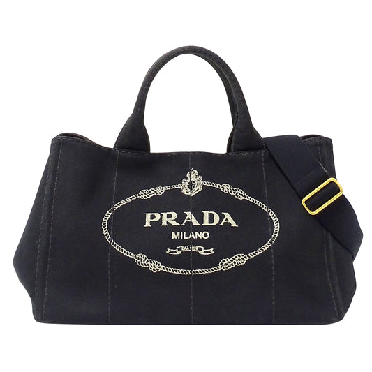 PRADA プラダ カナパ M トートバッグ ブラック BN2642 キャンバス レディース 【中古】
