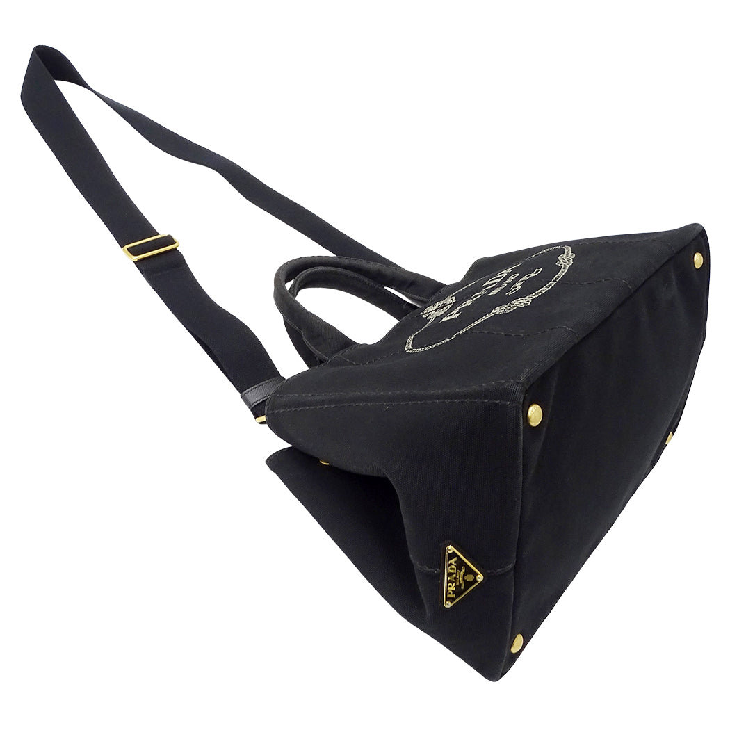 PRADA プラダ カナパ M トートバッグ ブラック BN2642 キャンバス レディース 【中古】