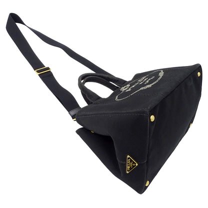 PRADA プラダ カナパ M トートバッグ ブラック BN2642 キャンバス レディース 【中古】
