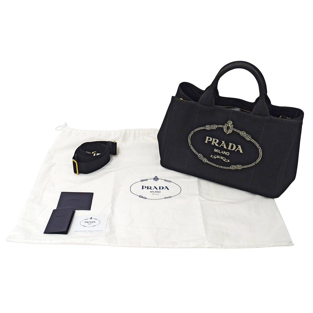 PRADA プラダ カナパ M トートバッグ ブラック BN2642 キャンバス レディース 【中古】