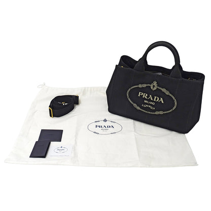 PRADA プラダ カナパ M トートバッグ ブラック BN2642 キャンバス レディース 【中古】