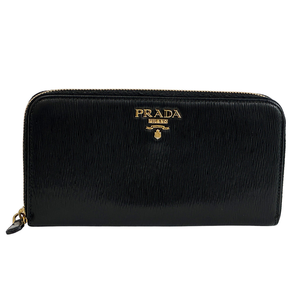 PRADA プラダ 長財布 ブラック レザー レディース メンズ 【中古】