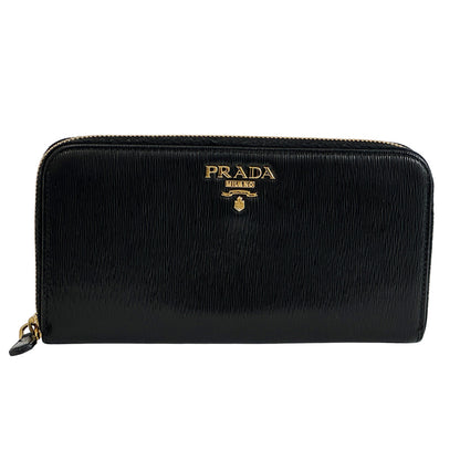 PRADA プラダ 長財布 ブラック レザー レディース メンズ 【中古】