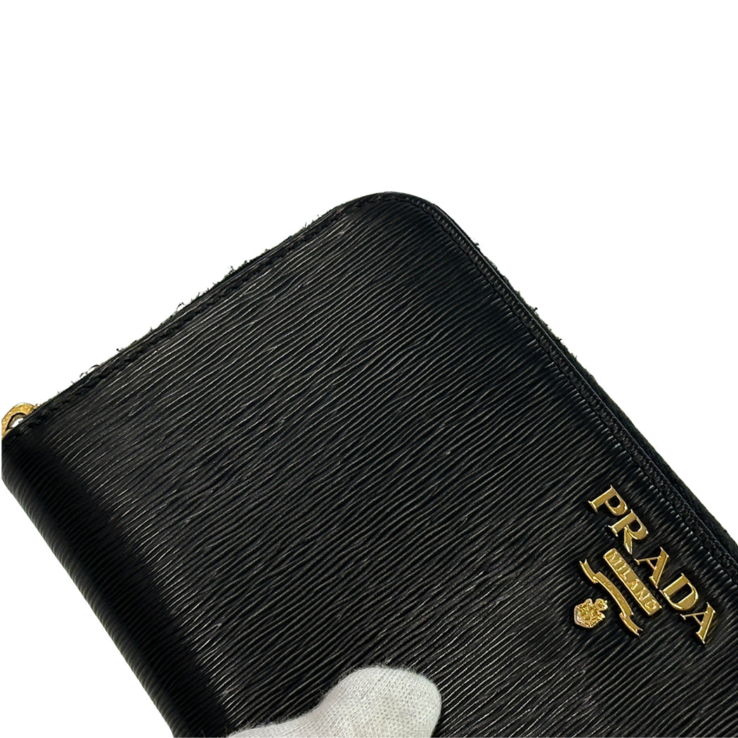 PRADA プラダ 長財布 ブラック レザー レディース メンズ 【中古】