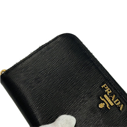 PRADA プラダ 長財布 ブラック レザー レディース メンズ 【中古】
