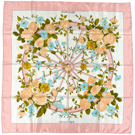 HERMES エルメス カレ90 ROMANTIQUE ロマンティック スカーフ ピンク 花柄 マルチカラー シルク レディース 【中古】