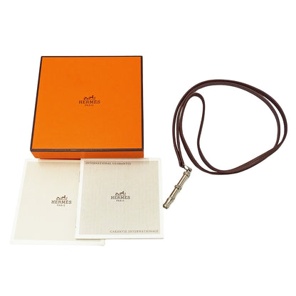 HERMES エルメス シフレ ネックレス レザー ブラウン シルバー レディース メンズ 【中古】