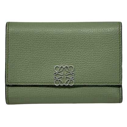 LOEWE ロエベ アナグラム バーティカルウォレット スモール 三つ折り財布 グリーン レザー レディース 【中古】