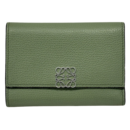 LOEWE ロエベ アナグラム バーティカルウォレット スモール 三つ折り財布 グリーン レザー レディース 【中古】