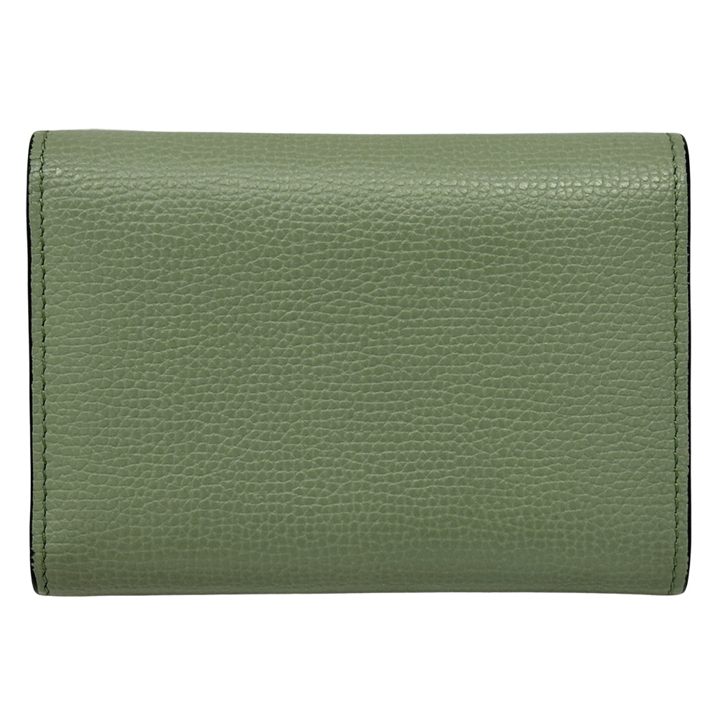 LOEWE ロエベ アナグラム バーティカルウォレット スモール 三つ折り財布 グリーン レザー レディース 【中古】