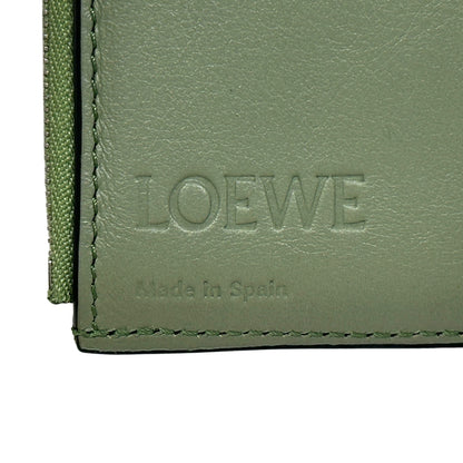 LOEWE ロエベ アナグラム バーティカルウォレット スモール 三つ折り財布 グリーン レザー レディース 【中古】