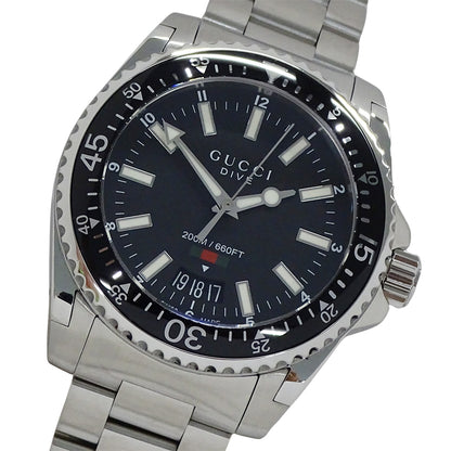 グッチ GUCCI 時計 メンズ ブランド ダイブ デイト クオーツ QZ ステンレス SS 136.3 YA136301A シルバー ブラック 磨き済み 【中古】