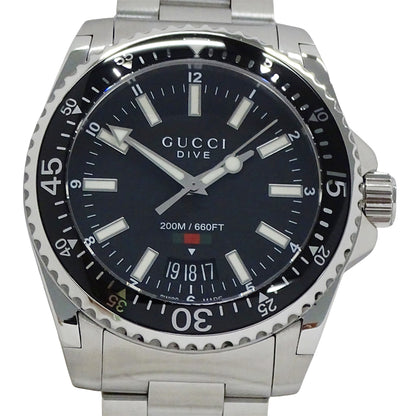 グッチ GUCCI 時計 メンズ ブランド ダイブ デイト クオーツ QZ ステンレス SS 136.3 YA136301A シルバー ブラック 磨き済み 【中古】