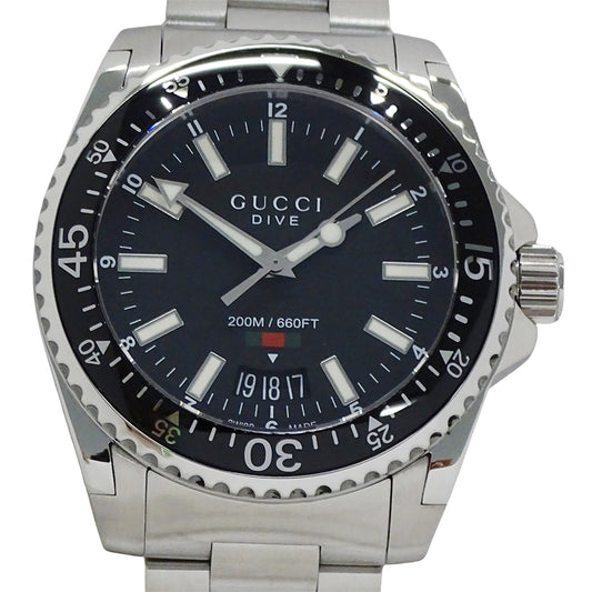 グッチ GUCCI 時計 メンズ ブランド ダイブ デイト クオーツ QZ ステンレス SS 136.3 YA136301A シルバー ブラック 磨き済み 【中古】