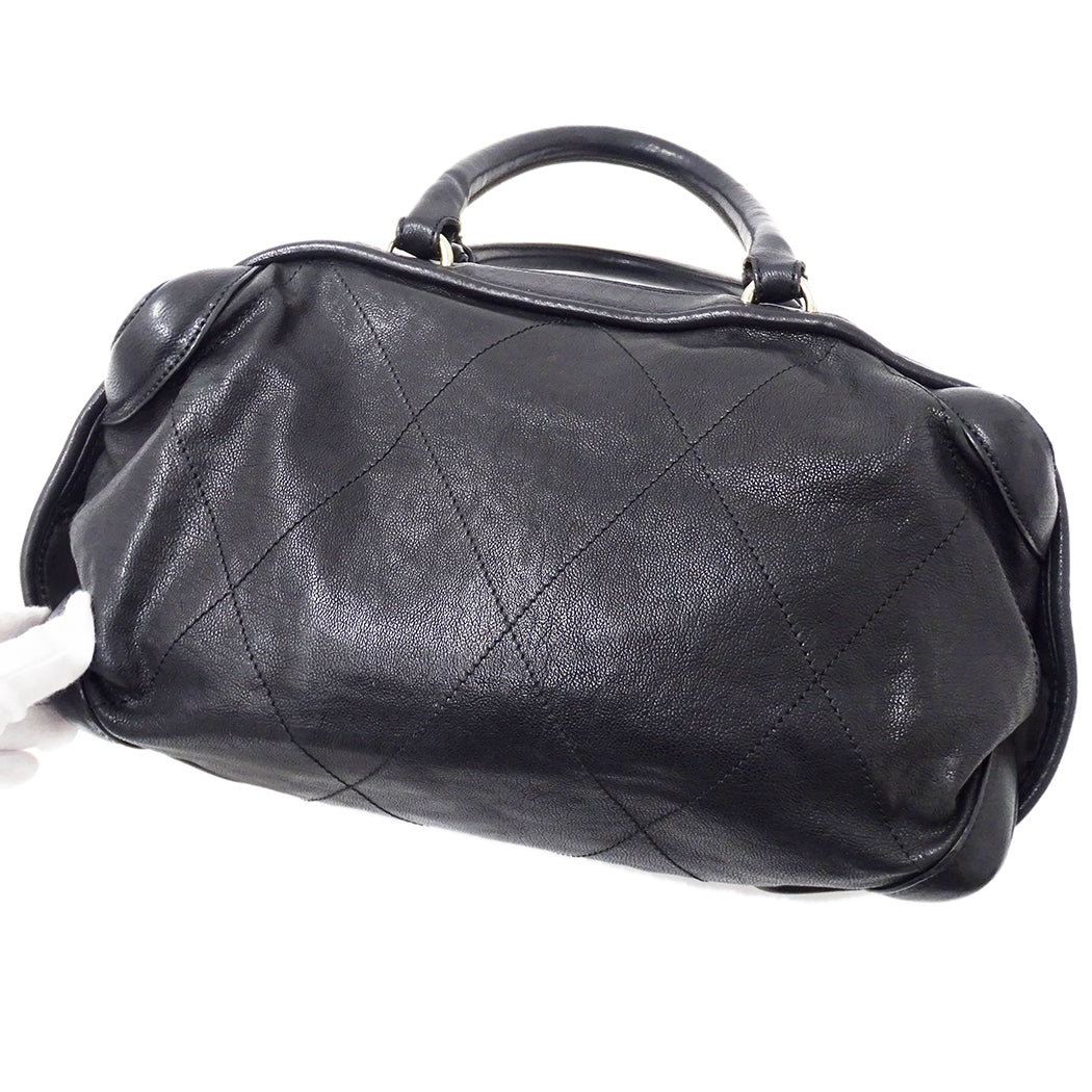 CHANEL シャネル ハンドバッグ ワイルドステッチ ブラック シルバー金具 レザー レディース 【中古】