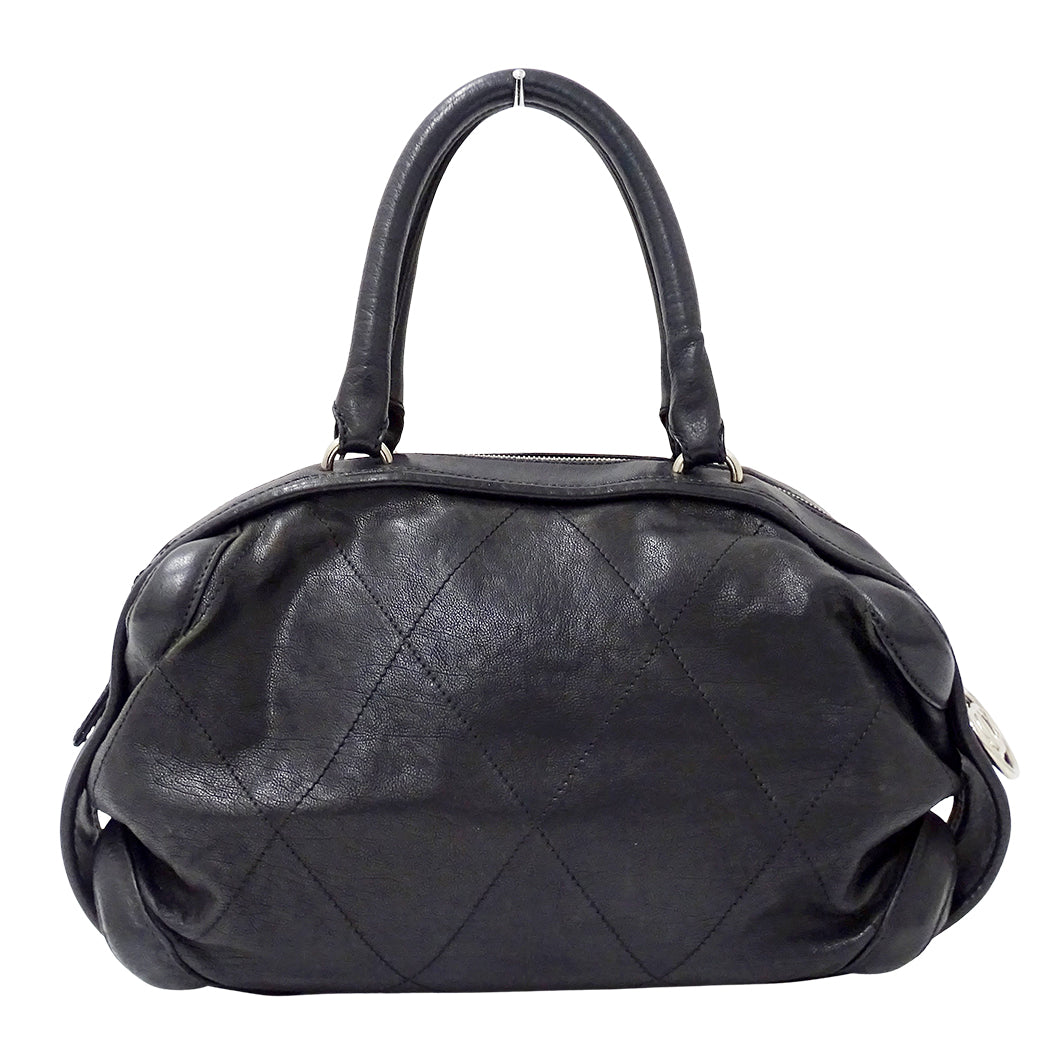 CHANEL シャネル ハンドバッグ ワイルドステッチ ブラック シルバー金具 レザー レディース 【中古】