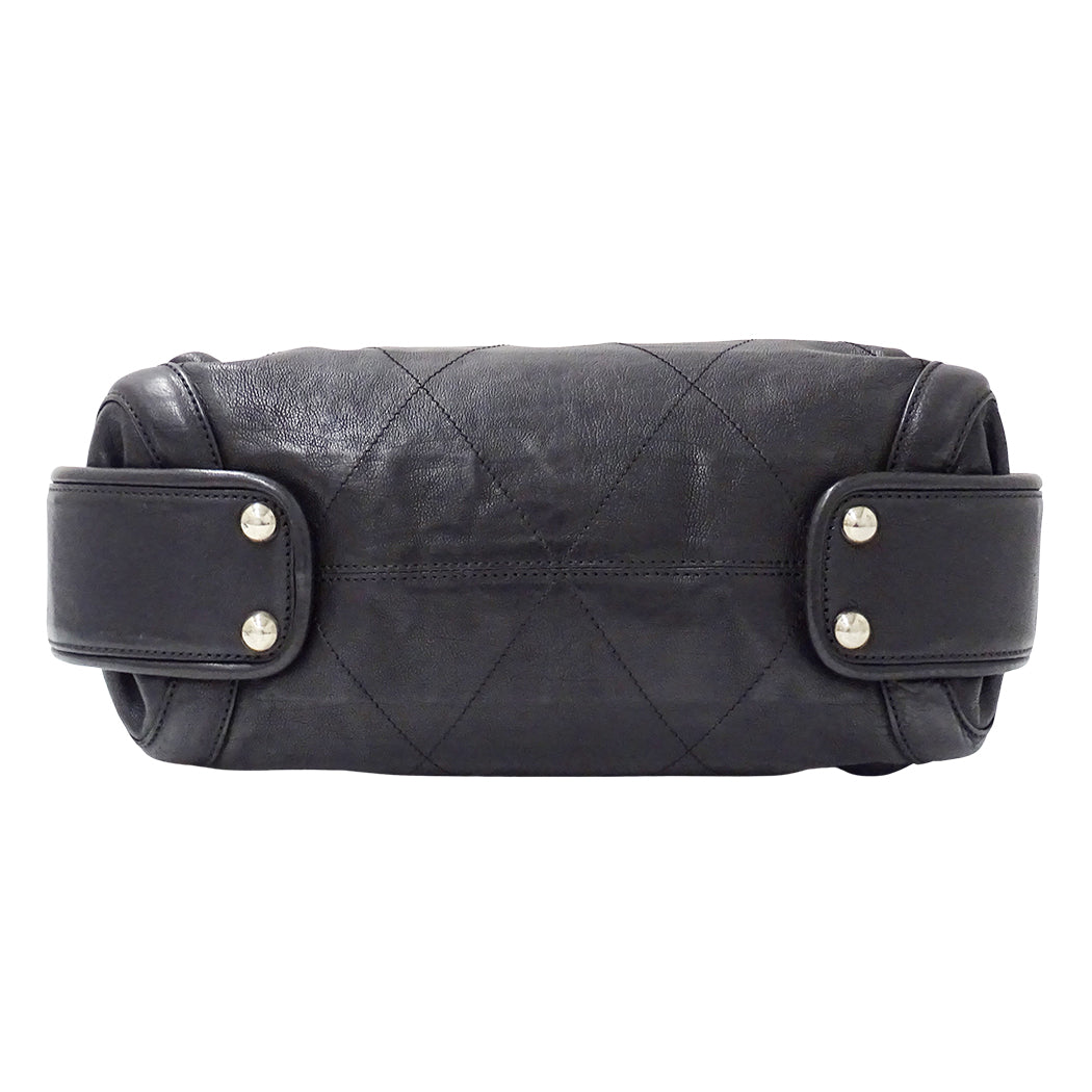 CHANEL シャネル ハンドバッグ ワイルドステッチ ブラック シルバー金具 レザー レディース 【中古】