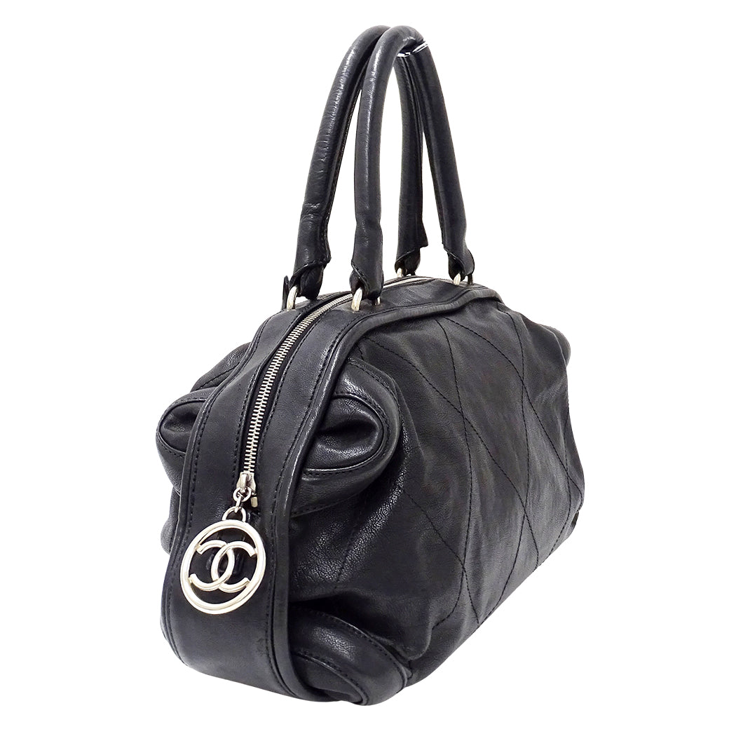 CHANEL シャネル ハンドバッグ ワイルドステッチ ブラック シルバー金具 レザー レディース 【中古】