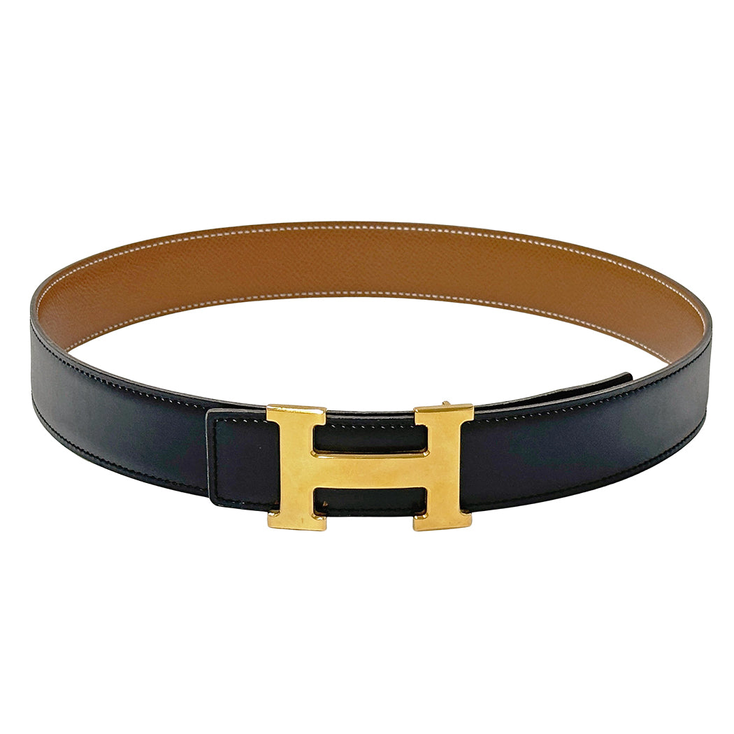 HERMES エルメス Hベルト ベルト ブラック ゴールド金具 ボックスカーフ レディース 【中古】