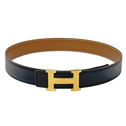 HERMES エルメス Hベルト ベルト ブラック ゴールド金具 ボックスカーフ レディース 【中古】