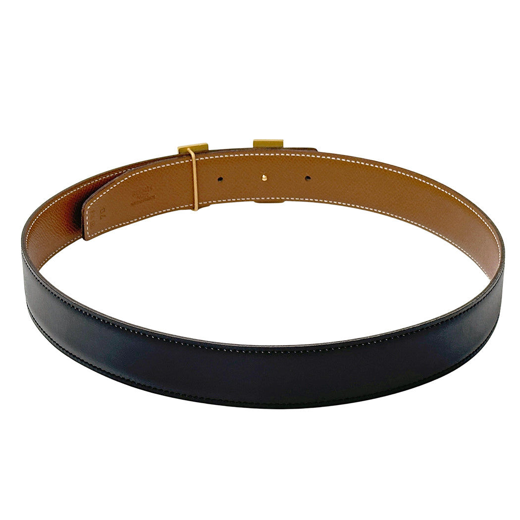 HERMES エルメス Hベルト ベルト ブラック ゴールド金具 ボックスカーフ レディース 【中古】