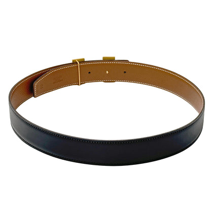 HERMES エルメス Hベルト ベルト ブラック ゴールド金具 ボックスカーフ レディース 【中古】