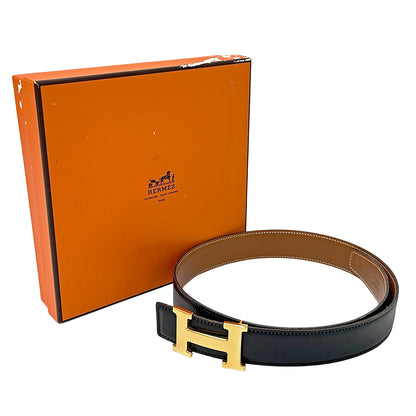 HERMES エルメス Hベルト ベルト ブラック ゴールド金具 ボックスカーフ レディース 【中古】