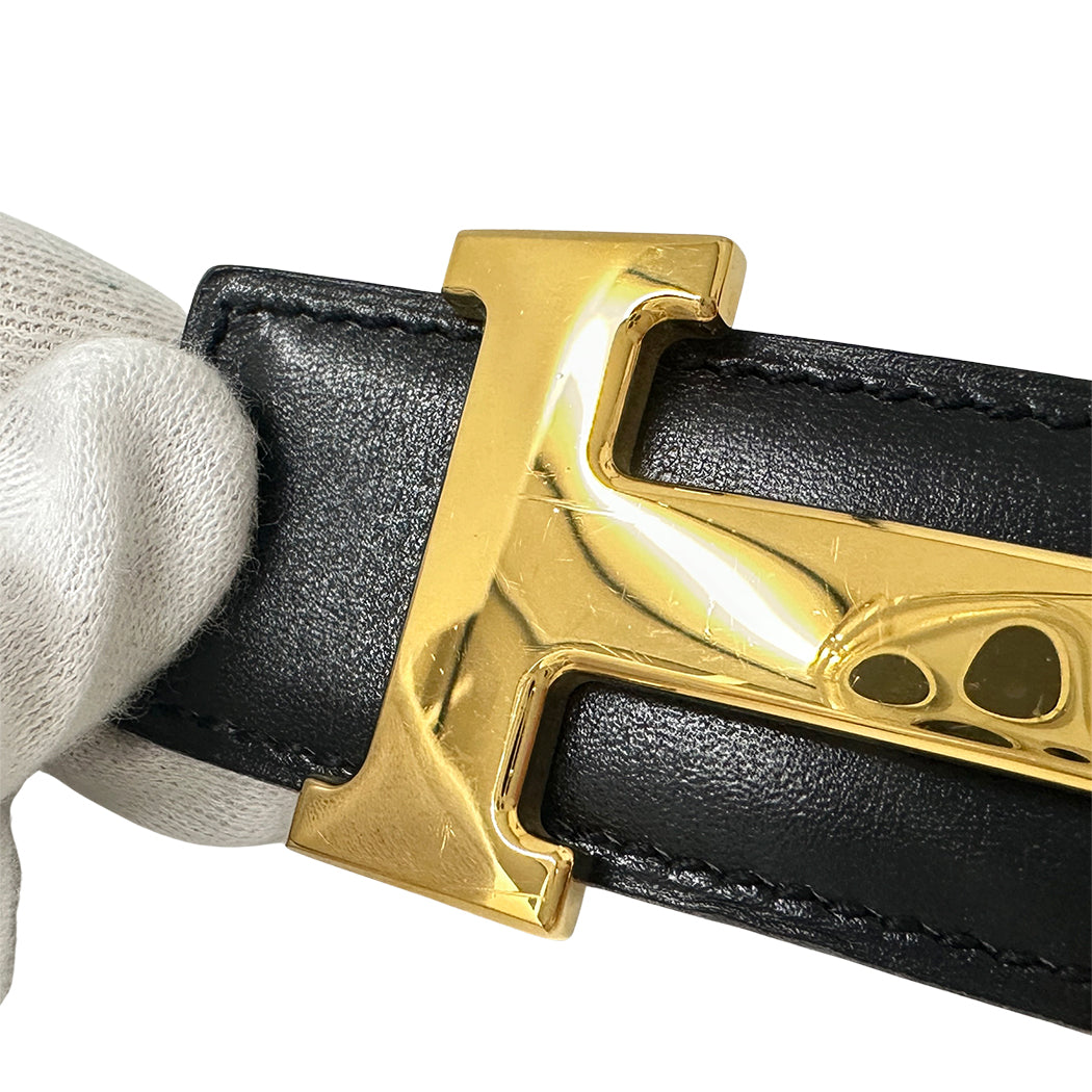 HERMES エルメス Hベルト ベルト ブラック ゴールド金具 ボックスカーフ レディース 【中古】