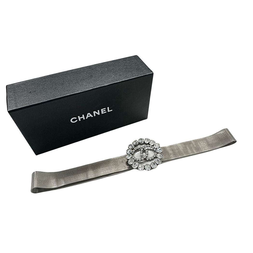 CHANEL シャネル クリスタル ココマーク メッシュベルト ベルト シルバー グレー ラインストーン レディース 【中古】