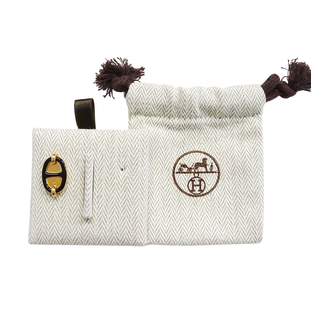 HERMES エルメス ピアス ミニ・マイヨン メタル ピンクゴールド ブラック レディース メンズ 片方のみ【中古】
