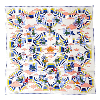HERMES エルメス CARRES VOLANTS 空飛ぶカレ スカーフ カレ 70 ホワイト シルク レディース 【中古】