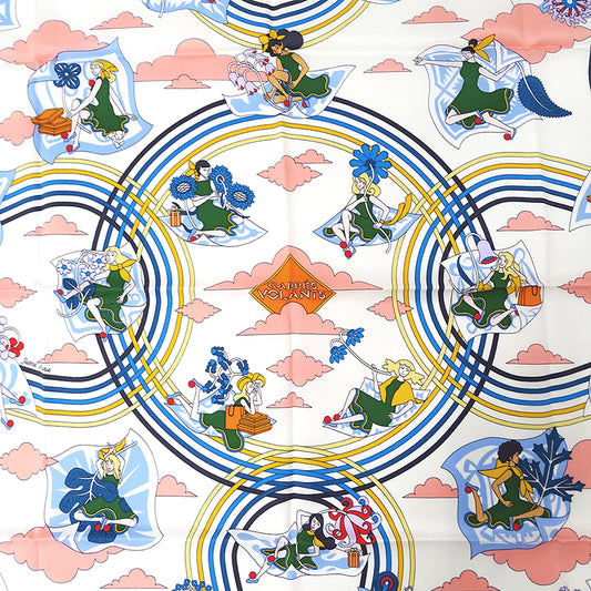 HERMES エルメス CARRES VOLANTS 空飛ぶカレ スカーフ カレ 70 ホワイト シルク レディース 【中古】