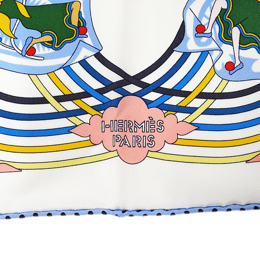 HERMES エルメス CARRES VOLANTS 空飛ぶカレ スカーフ カレ 70 ホワイト シルク レディース 【中古】