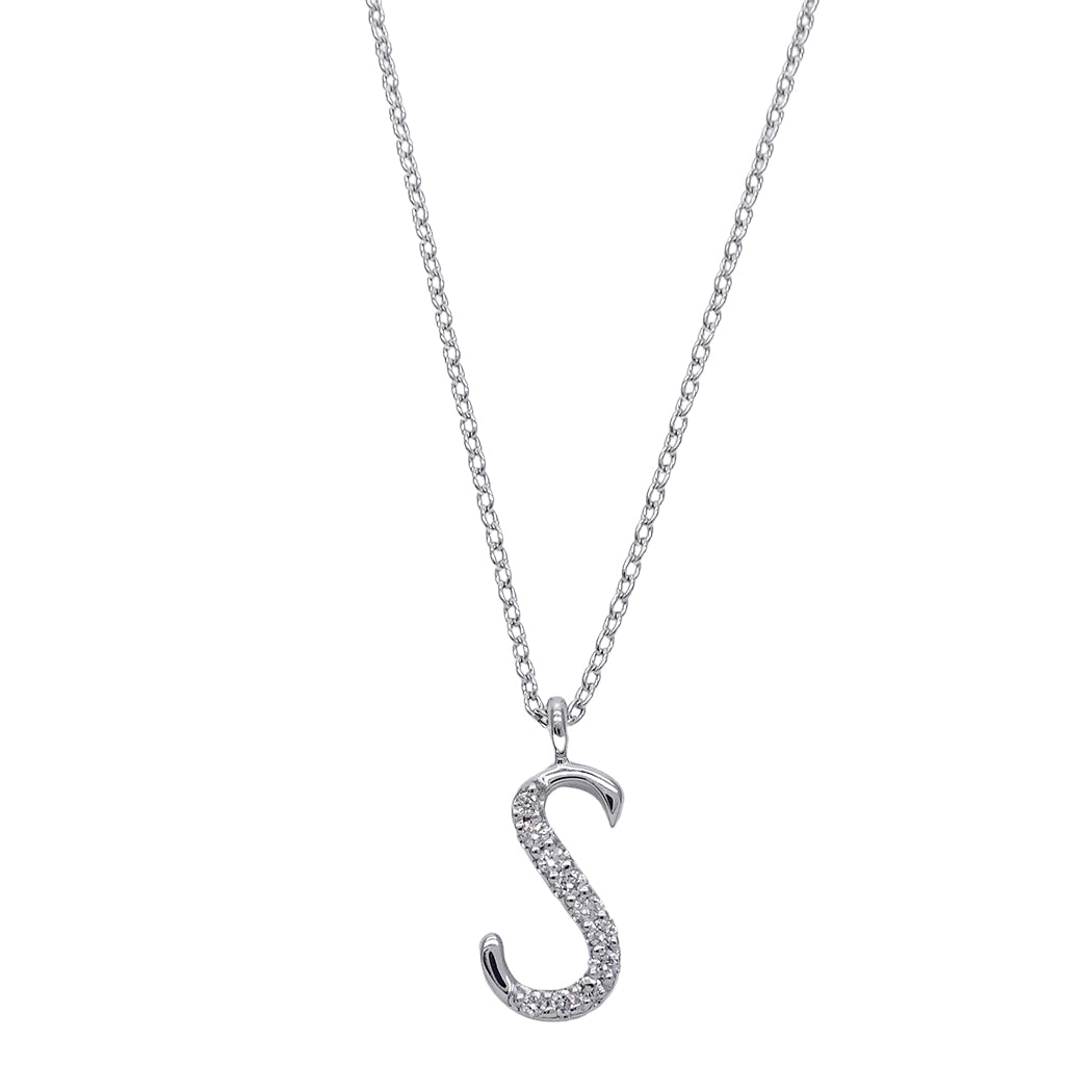 La Soma ラソマ ネックレス K18WG ダイヤモンド イニシャル "S" レディース 磨き済み【中古】
