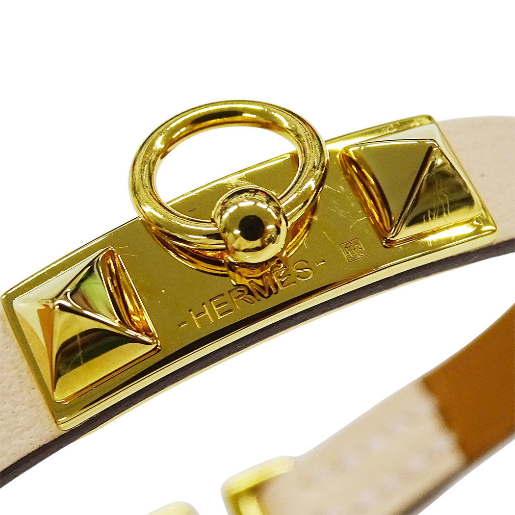 HERMES エルメス ミニ リヴァル ブレスレット メタル レザー ピンク系 ゴールド金具 T2 レディース 【中古】